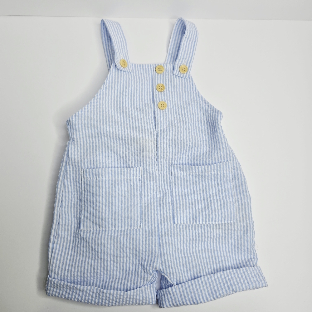 RZ by Rachel Zoe Little Boy Seersucker Overalls Size 0/3 Months NWOT